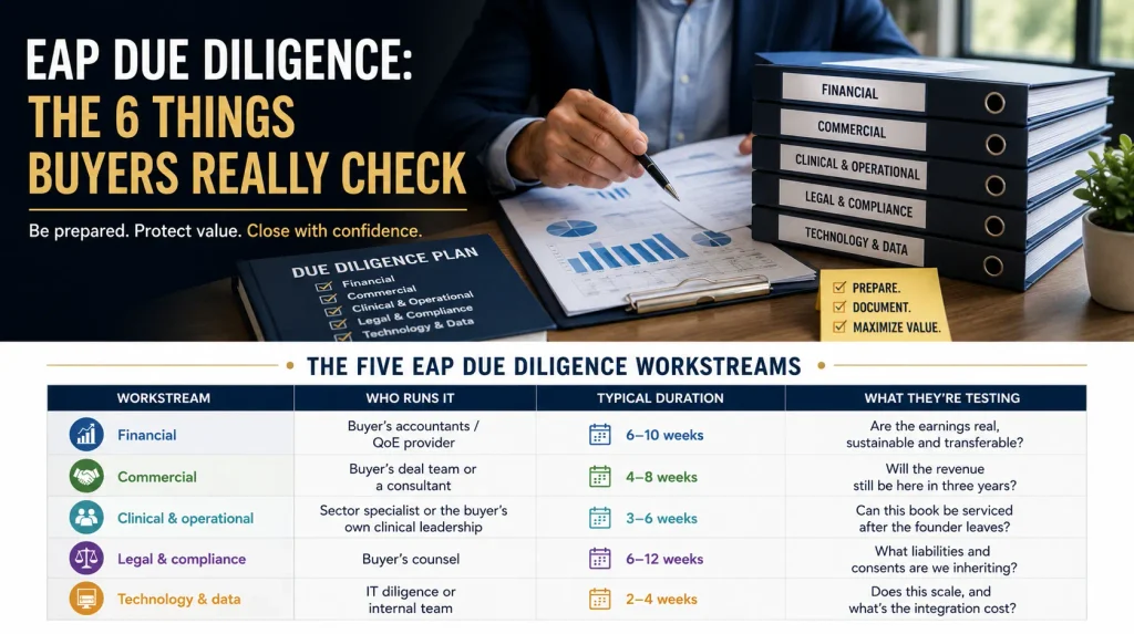 Table of the five EAP due diligence workstreams and their typical duration
