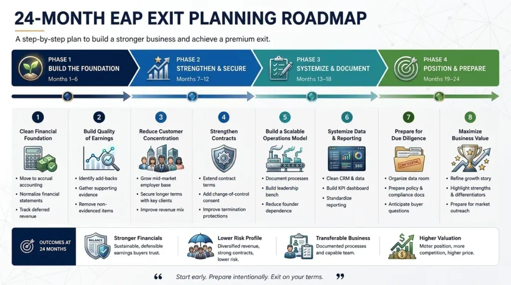 24-month EAP exit planning timeline showing preparation milestones
